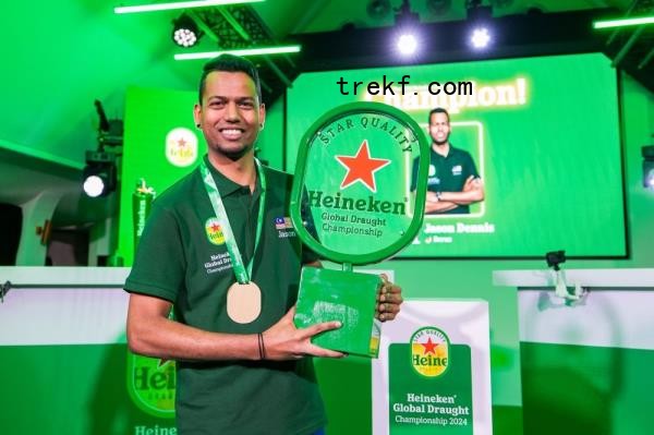 Jason Dennis Dcruz of The Olive Tree Group was crowned as winner at the Heineken Global Draught Champio<em></em>nship in Amsterdam. — Image courtesy of Heineken