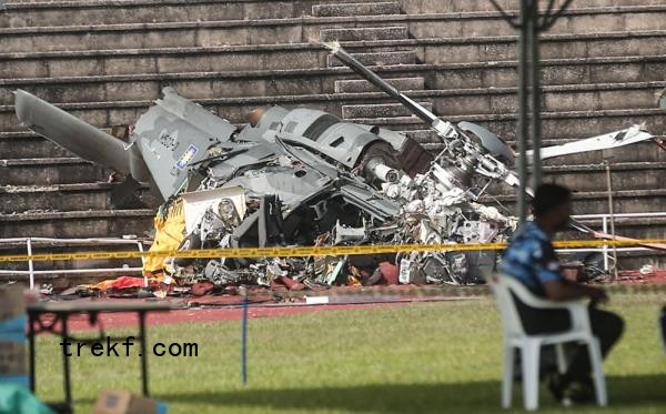 PERAK-23-04-2024.One of the helicopter that crashed at TLDM stadium during training for a flyover for the 90th Navy Day celebration. A total of 10 perso<em></em>nnel perished in the incident. Picture by Farhan Najib