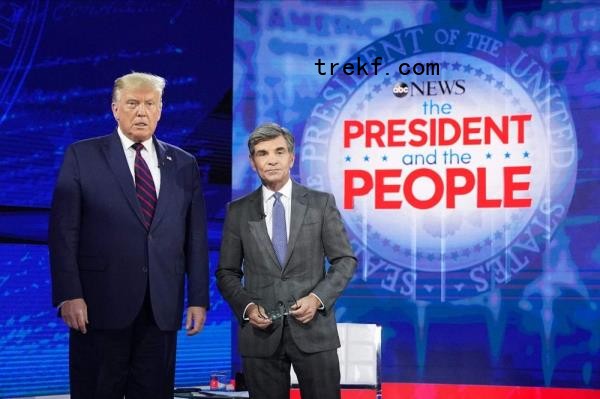 US President Do<em></em>nald Trump poses with ABC New anchor George Stephanopoulos ahead of a town hall event at the Natio<em></em>nal Co<em></em>nstitution Center in Philadelphia September 15, 2020. The lawsuit stemmed from on-air comments made by top anchor George Stephanopoulos, who said Trump was found ‘liable for rape’ during an interview with US Representative Nancy Mace that aired in March. — AFP pic